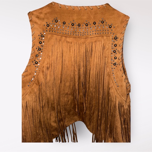 Miss Me Brown Faux Leather Fringe Vest Size Medium - Picture 3 of 5